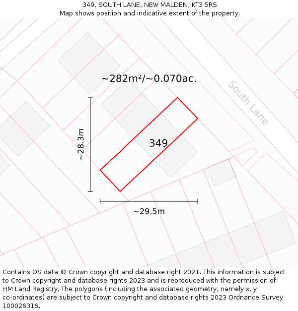 349, SOUTH LANE, NEW MALDEN, KT3 5RS: Plot and title map