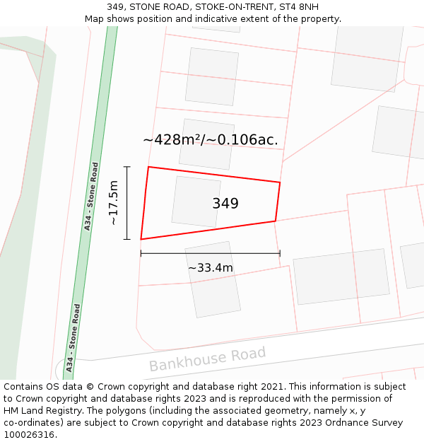 349, STONE ROAD, STOKE-ON-TRENT, ST4 8NH: Plot and title map