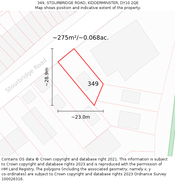 349, STOURBRIDGE ROAD, KIDDERMINSTER, DY10 2QE: Plot and title map