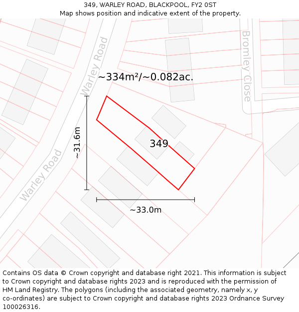 349, WARLEY ROAD, BLACKPOOL, FY2 0ST: Plot and title map