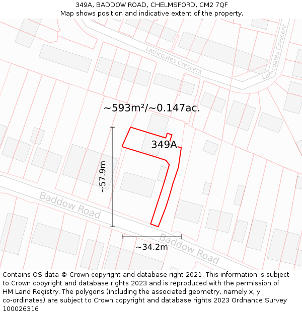 349A, BADDOW ROAD, CHELMSFORD, CM2 7QF: Plot and title map