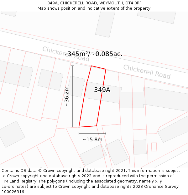 349A, CHICKERELL ROAD, WEYMOUTH, DT4 0RF: Plot and title map