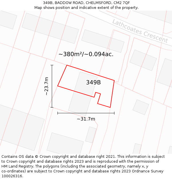 349B, BADDOW ROAD, CHELMSFORD, CM2 7QF: Plot and title map