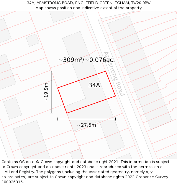34A, ARMSTRONG ROAD, ENGLEFIELD GREEN, EGHAM, TW20 0RW: Plot and title map