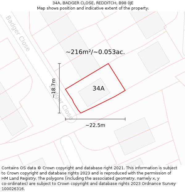 34A, BADGER CLOSE, REDDITCH, B98 0JE: Plot and title map