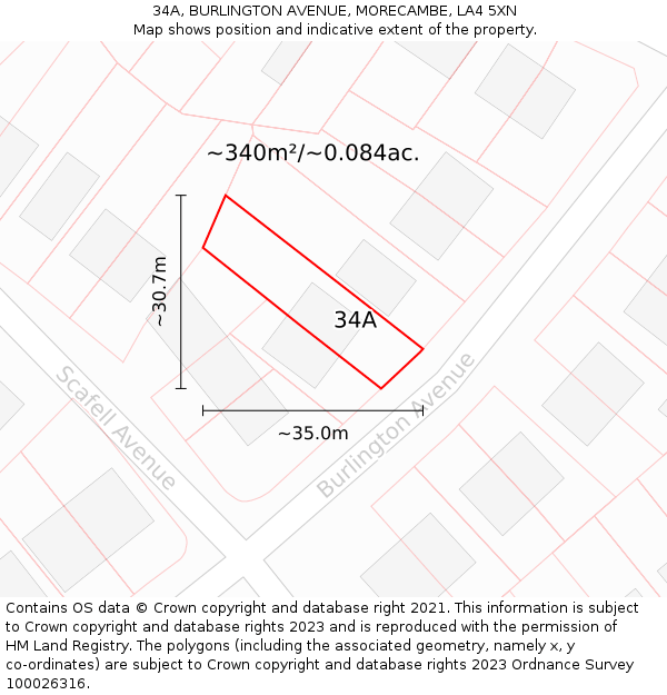 34A, BURLINGTON AVENUE, MORECAMBE, LA4 5XN: Plot and title map