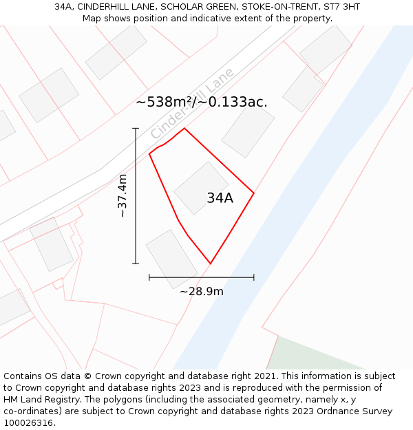 34A, CINDERHILL LANE, SCHOLAR GREEN, STOKE-ON-TRENT, ST7 3HT: Plot and title map