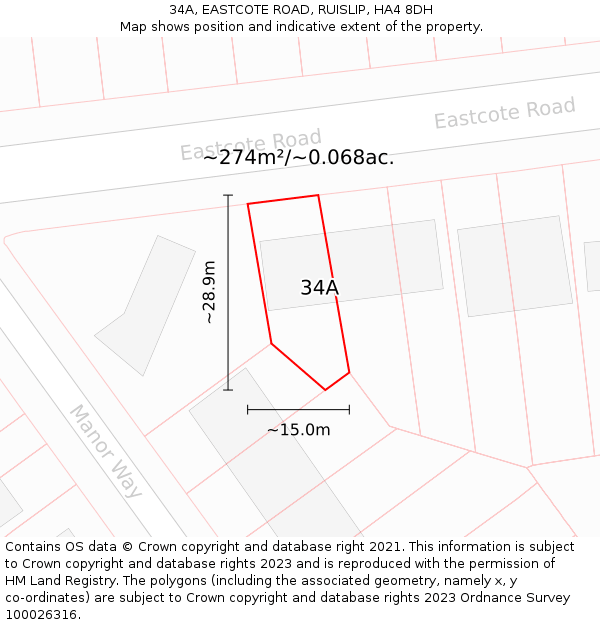 34A, EASTCOTE ROAD, RUISLIP, HA4 8DH: Plot and title map