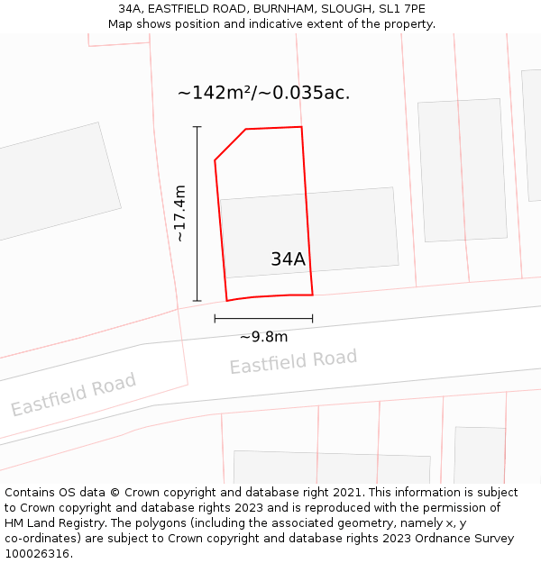 34A, EASTFIELD ROAD, BURNHAM, SLOUGH, SL1 7PE: Plot and title map