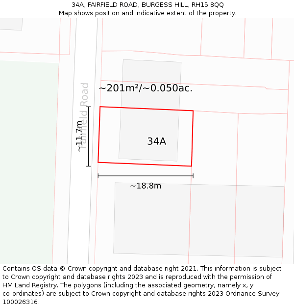 34A, FAIRFIELD ROAD, BURGESS HILL, RH15 8QQ: Plot and title map