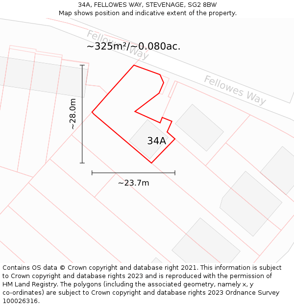 34A, FELLOWES WAY, STEVENAGE, SG2 8BW: Plot and title map