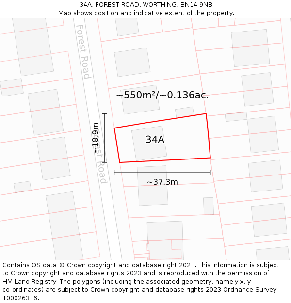 34A, FOREST ROAD, WORTHING, BN14 9NB: Plot and title map