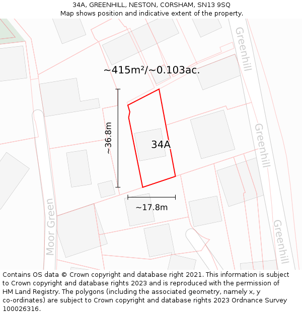 34A, GREENHILL, NESTON, CORSHAM, SN13 9SQ: Plot and title map