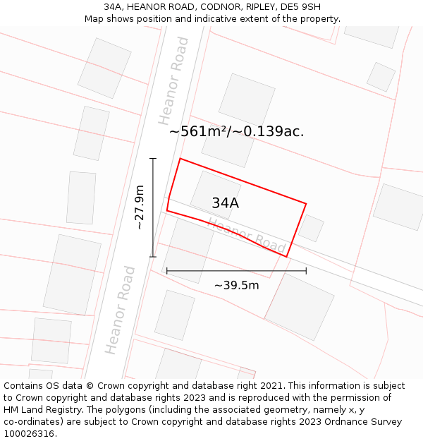 34A, HEANOR ROAD, CODNOR, RIPLEY, DE5 9SH: Plot and title map