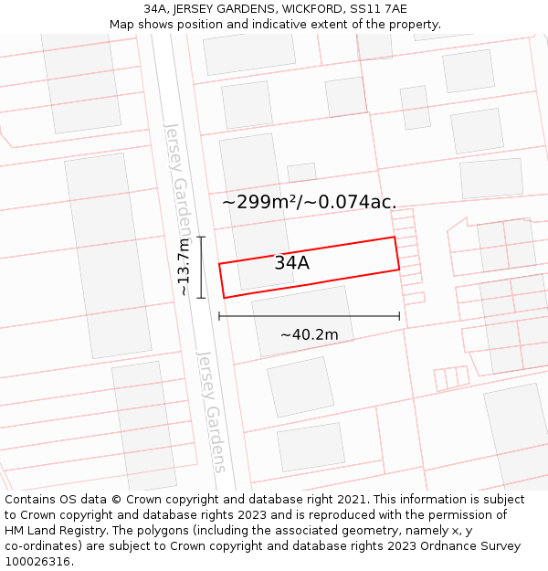 34A, JERSEY GARDENS, WICKFORD, SS11 7AE: Plot and title map