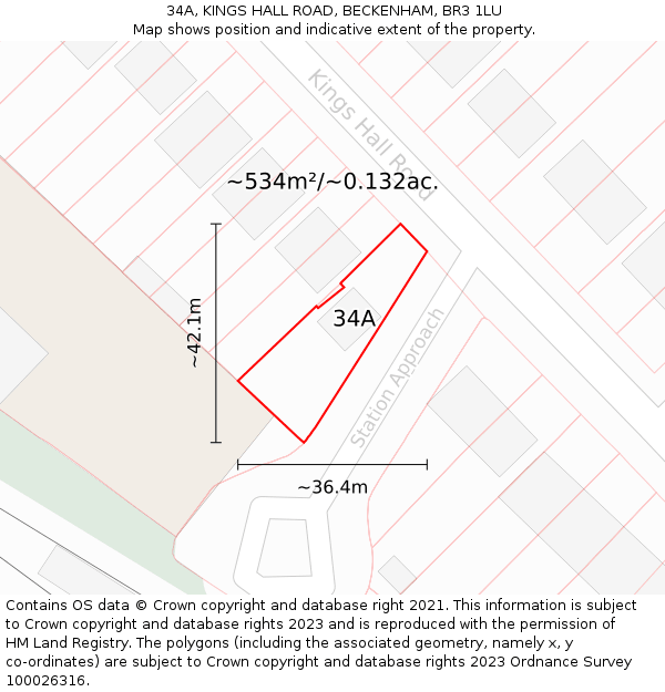 34A, KINGS HALL ROAD, BECKENHAM, BR3 1LU: Plot and title map