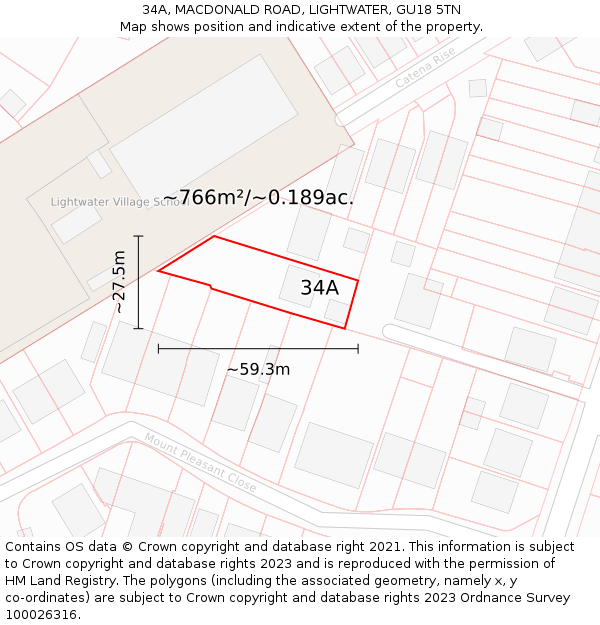 34A, MACDONALD ROAD, LIGHTWATER, GU18 5TN: Plot and title map