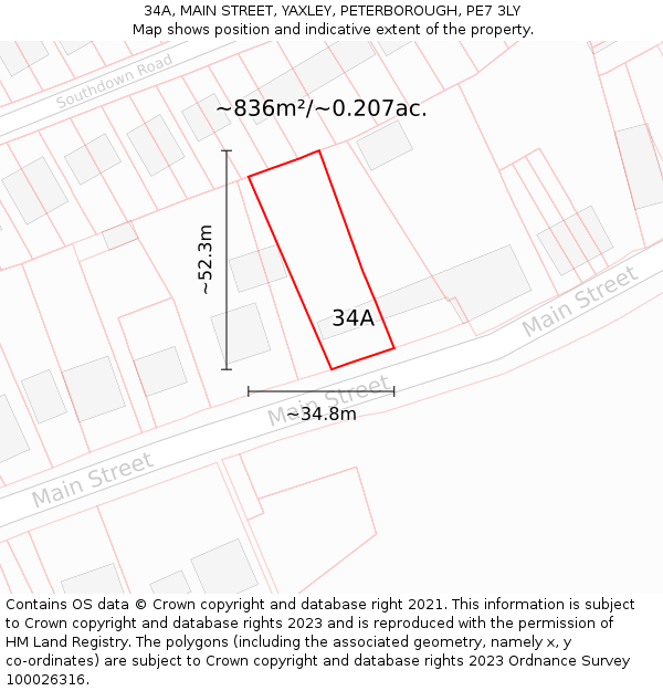 34A, MAIN STREET, YAXLEY, PETERBOROUGH, PE7 3LY: Plot and title map