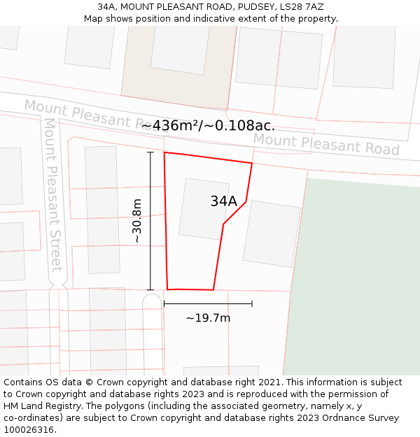 34A, MOUNT PLEASANT ROAD, PUDSEY, LS28 7AZ: Plot and title map