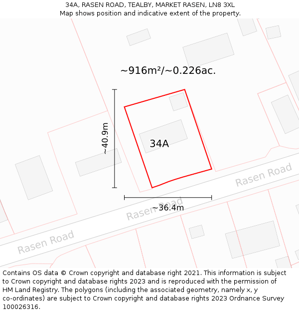 34A, RASEN ROAD, TEALBY, MARKET RASEN, LN8 3XL: Plot and title map