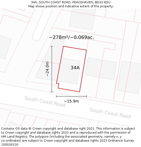 34A, SOUTH COAST ROAD, PEACEHAVEN, BN10 8SU: Plot and title map