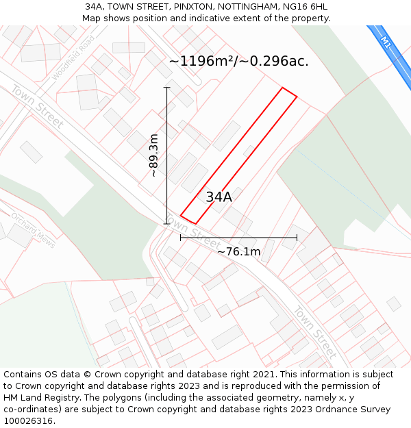 34A, TOWN STREET, PINXTON, NOTTINGHAM, NG16 6HL: Plot and title map