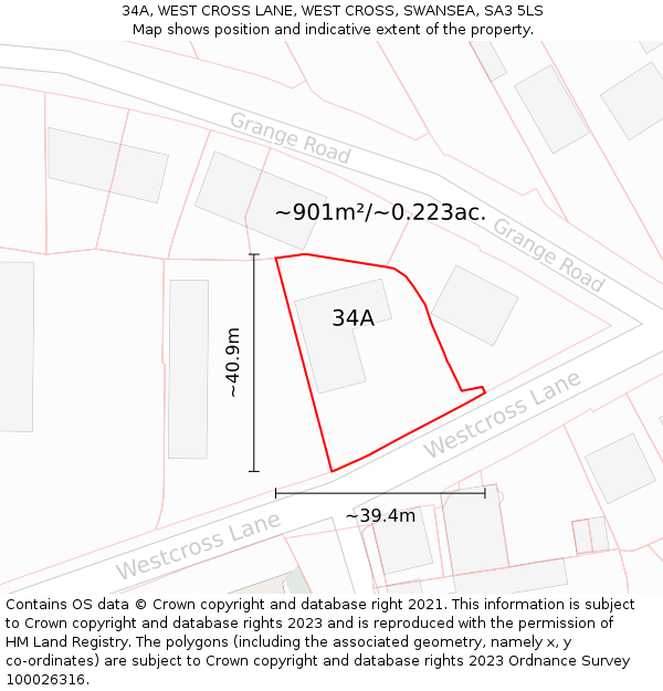 34A, WEST CROSS LANE, WEST CROSS, SWANSEA, SA3 5LS: Plot and title map