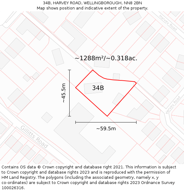 34B, HARVEY ROAD, WELLINGBOROUGH, NN8 2BN: Plot and title map