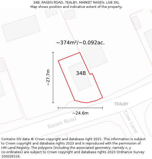 34B, RASEN ROAD, TEALBY, MARKET RASEN, LN8 3XL: Plot and title map