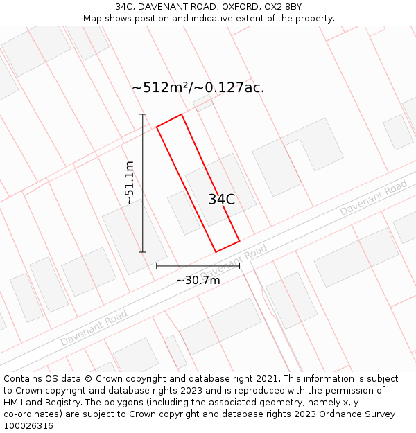 34C, DAVENANT ROAD, OXFORD, OX2 8BY: Plot and title map