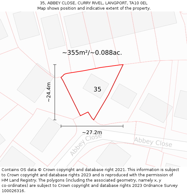 35, ABBEY CLOSE, CURRY RIVEL, LANGPORT, TA10 0EL: Plot and title map