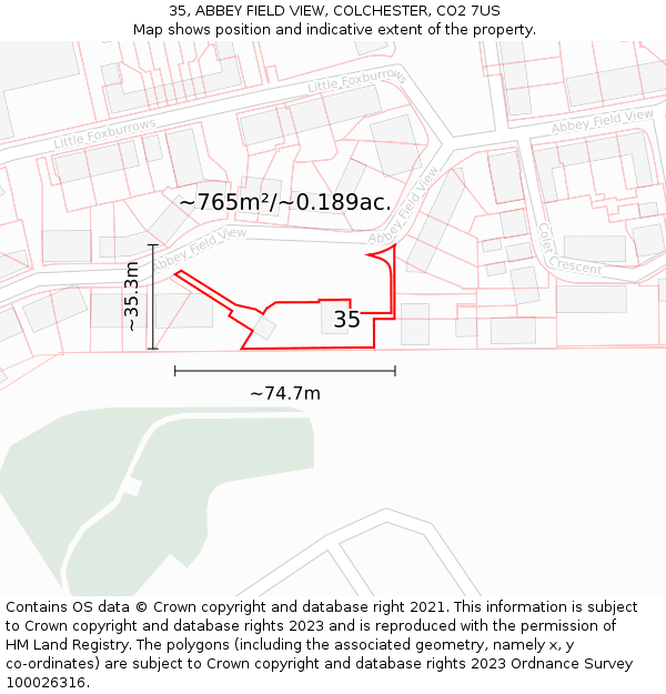 35, ABBEY FIELD VIEW, COLCHESTER, CO2 7US: Plot and title map