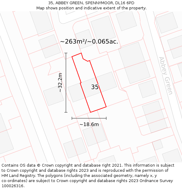 35, ABBEY GREEN, SPENNYMOOR, DL16 6PD: Plot and title map