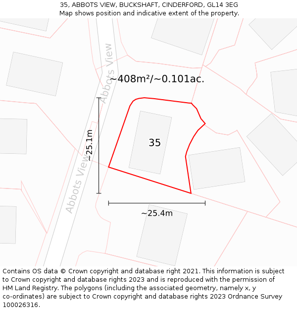 35, ABBOTS VIEW, BUCKSHAFT, CINDERFORD, GL14 3EG: Plot and title map