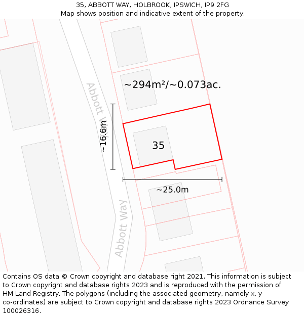 35, ABBOTT WAY, HOLBROOK, IPSWICH, IP9 2FG: Plot and title map