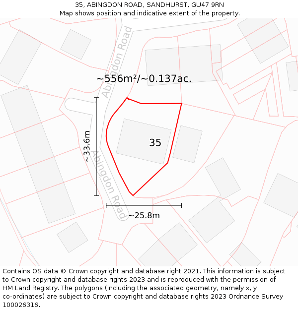 35, ABINGDON ROAD, SANDHURST, GU47 9RN: Plot and title map