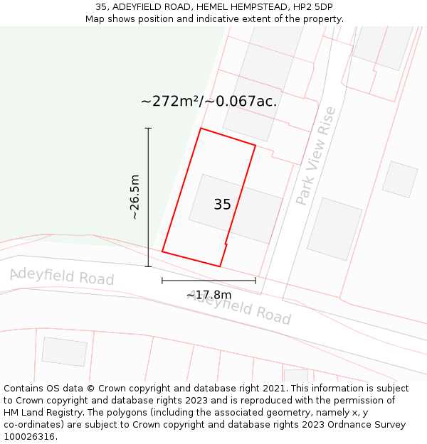 35, ADEYFIELD ROAD, HEMEL HEMPSTEAD, HP2 5DP: Plot and title map