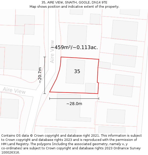 35, AIRE VIEW, SNAITH, GOOLE, DN14 9TE: Plot and title map