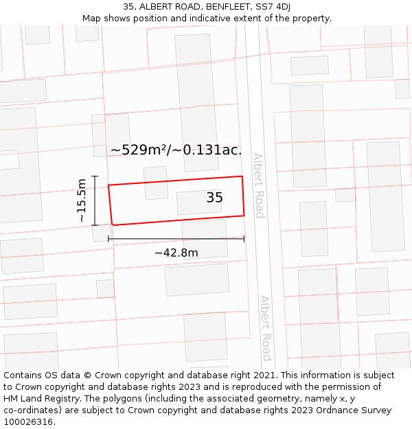 35, ALBERT ROAD, BENFLEET, SS7 4DJ: Plot and title map