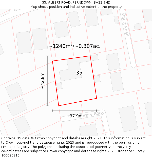 35, ALBERT ROAD, FERNDOWN, BH22 9HD: Plot and title map