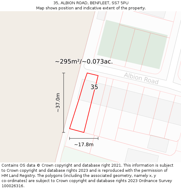 35, ALBION ROAD, BENFLEET, SS7 5PU: Plot and title map