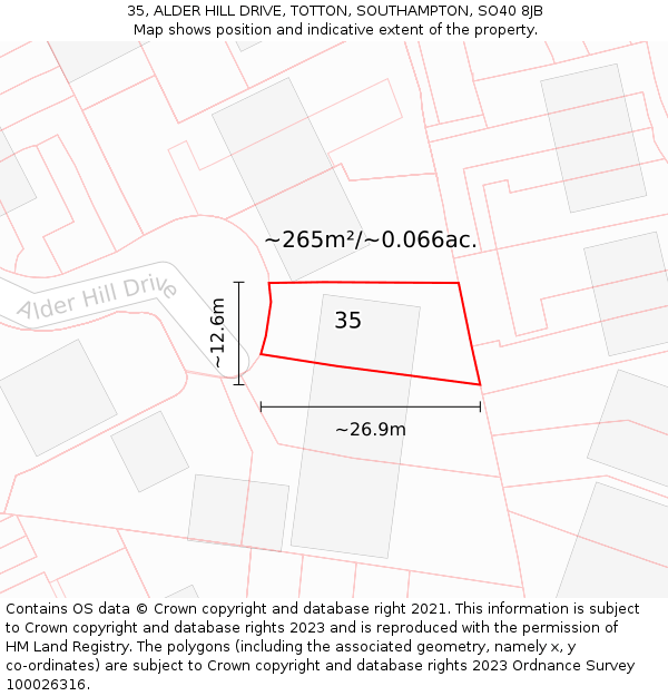 35, ALDER HILL DRIVE, TOTTON, SOUTHAMPTON, SO40 8JB: Plot and title map