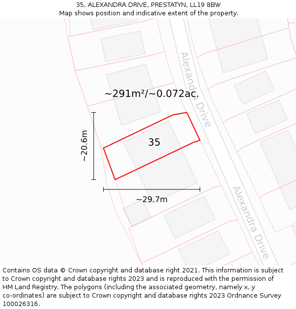 35, ALEXANDRA DRIVE, PRESTATYN, LL19 8BW: Plot and title map