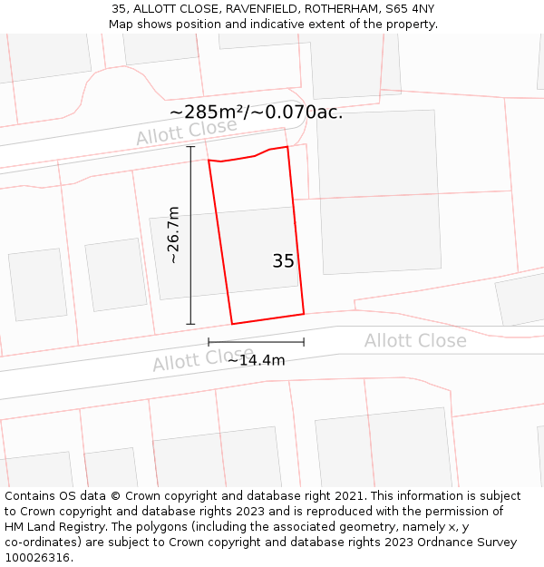 35, ALLOTT CLOSE, RAVENFIELD, ROTHERHAM, S65 4NY: Plot and title map