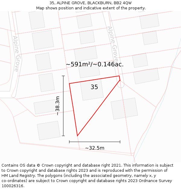 35, ALPINE GROVE, BLACKBURN, BB2 4QW: Plot and title map