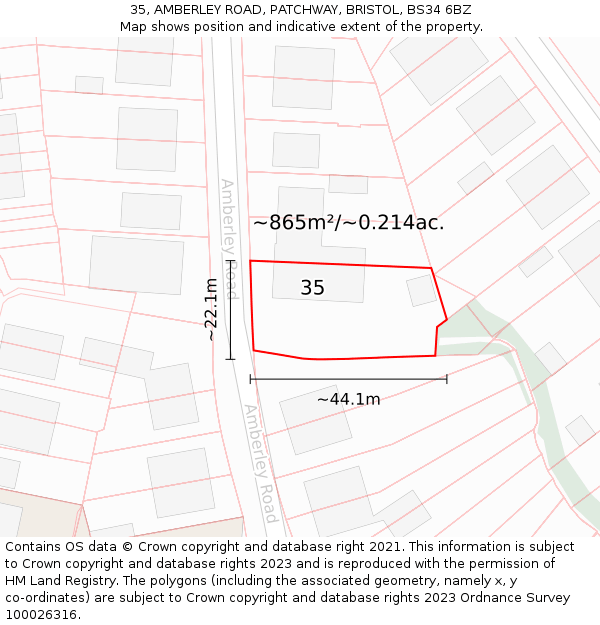 35, AMBERLEY ROAD, PATCHWAY, BRISTOL, BS34 6BZ: Plot and title map