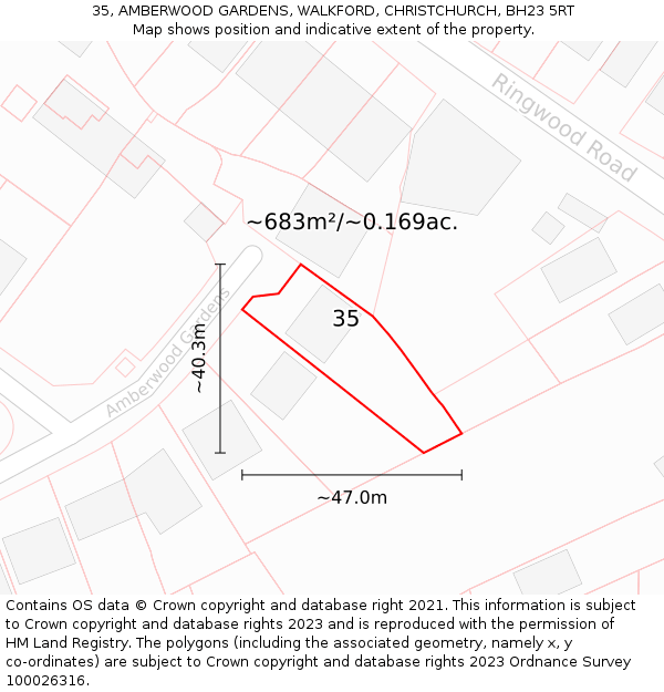 35, AMBERWOOD GARDENS, WALKFORD, CHRISTCHURCH, BH23 5RT: Plot and title map