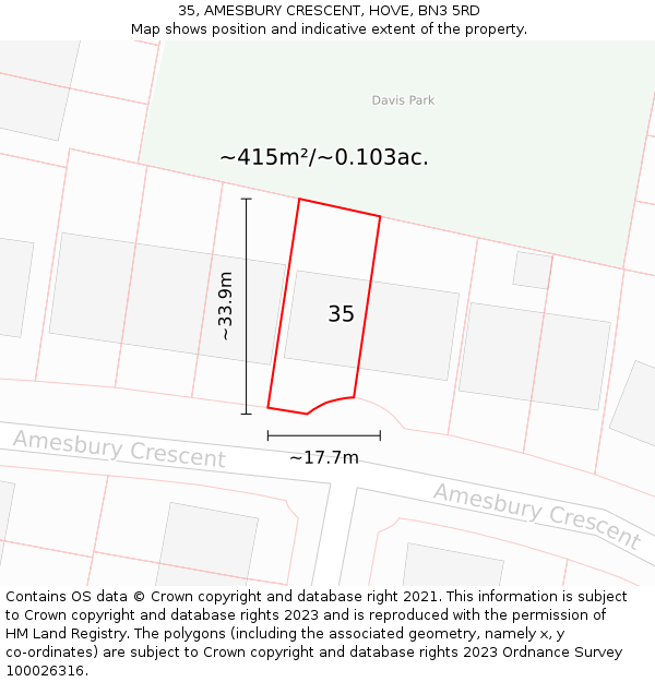 35, AMESBURY CRESCENT, HOVE, BN3 5RD: Plot and title map