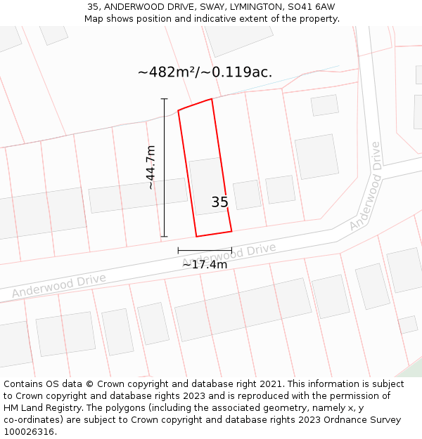 35, ANDERWOOD DRIVE, SWAY, LYMINGTON, SO41 6AW: Plot and title map