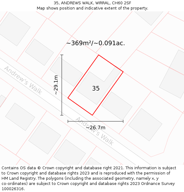 35, ANDREWS WALK, WIRRAL, CH60 2SF: Plot and title map